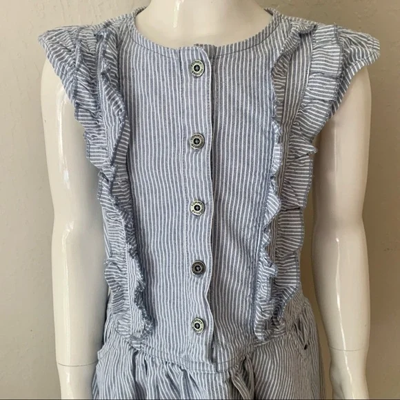 TOMMY HILFIGER Striped Denim Ruffle Dress Sleeveless 100% Cotton Blue & White 5 - Picture 3 of 16